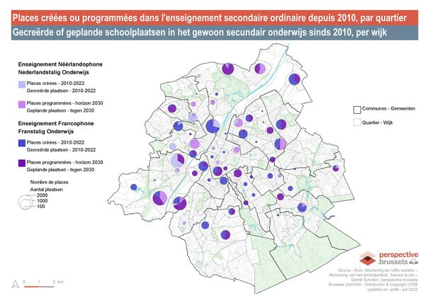 Places créées ou programmées dans l'enseignement secondaire ordinaire à l'horizon 2030