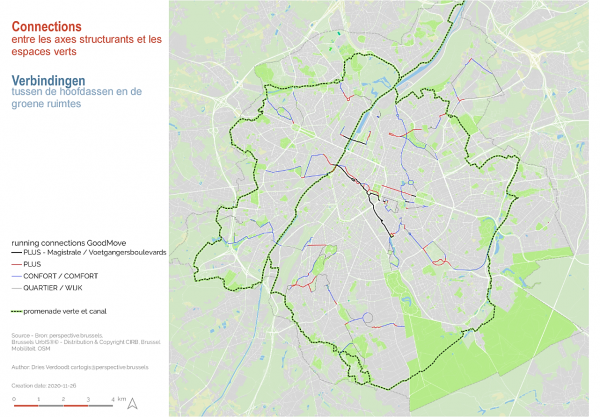 Verbindingen tussen de hoofdassen en groene ruimtes